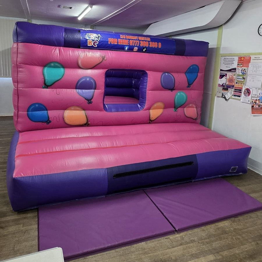 Pink & Purple Box Castle set up indoors